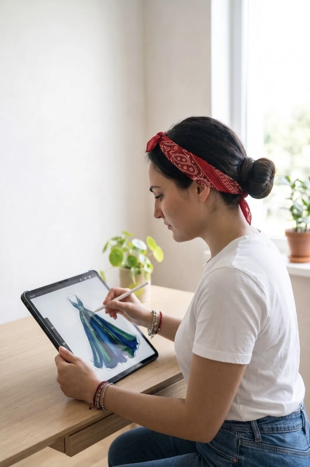 Sara Giovane mentre illustra su tablet con la Apple Pencil