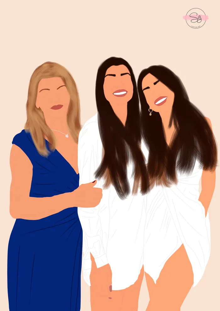 Ritratto illustrato di tre donne, stile No Eye